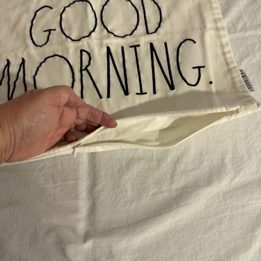 Rae Dunn Size 18x18 Cream Good Morning Embroidered Pillow Case Cover